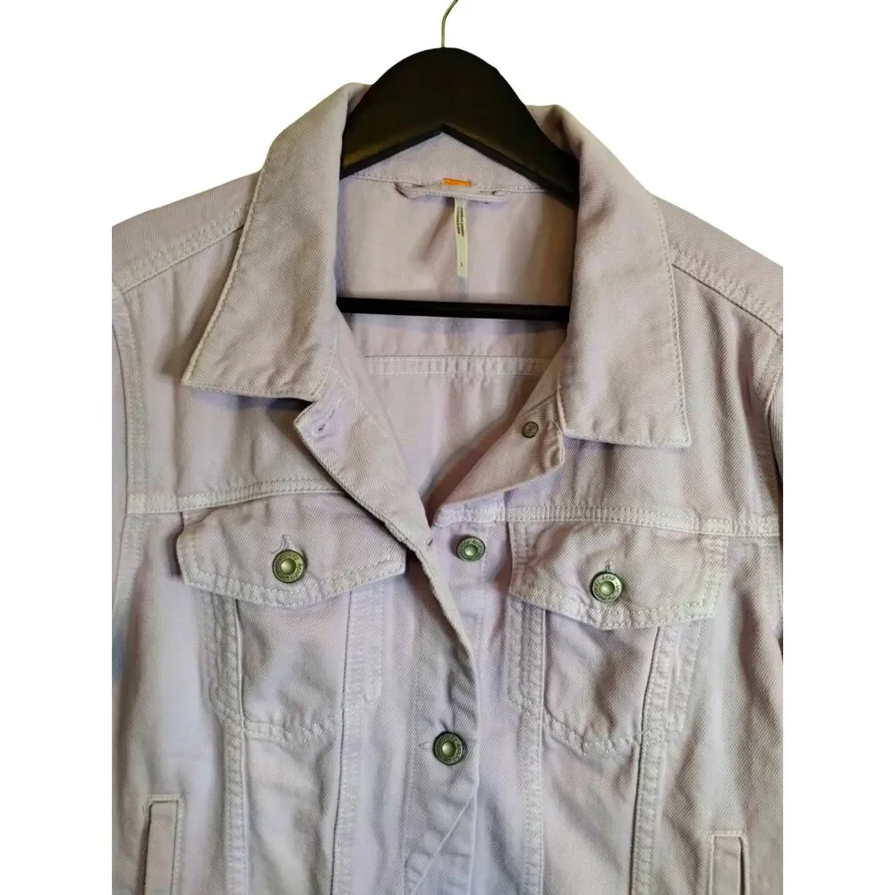 Free People Jean Jacket Womens Lilac Purple Customized Button Front Crop L - Picture 4 of 10